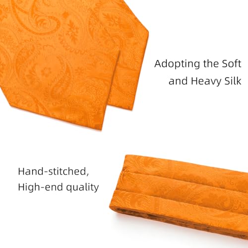 Image of HISDERN Ascot Ties for Men Paisley Floral Ascot and Pocket Square Set Classic Self Tie Mens Cravat Handkerchief for Wedding