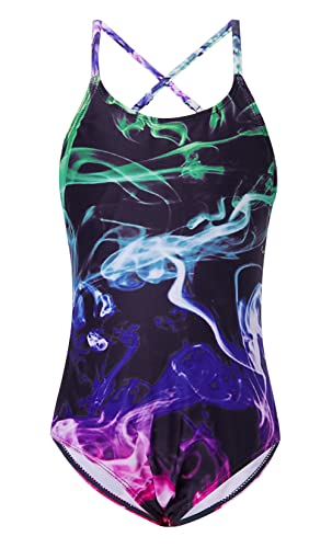 RAISEVERN Girls Multicolor Swimsuit Funny Cute Smog 3D Round Neck Sleeveless Beachwear Swimming Wear Bathing Suit, XXL, 11-12 Years