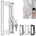 T-HAKEN Sliding Glass Door Handle Set with Lock – Aluminum Handle, Fits 6-5/8 in. Hole Spacing (White)