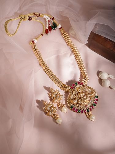 Image of Rubans Necklace Set Gold Plated Traditional Stylish Jewellery Gift for Women & Girls