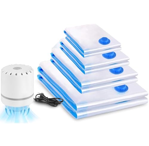 Vacuum Storage Bags, 8 Pcs Vacuum Bags with Electric Pump, Reusable Space Saver Bag for Clothes, Duvets, Bed Linen, Pillows
