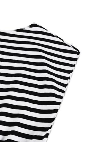 Image of SOFIA'S CHOICE One Shoulder Striped Shirt Women Crop Top Dolman Short Sleeve Asymmetrical Cinched Waist Tops Black White Large