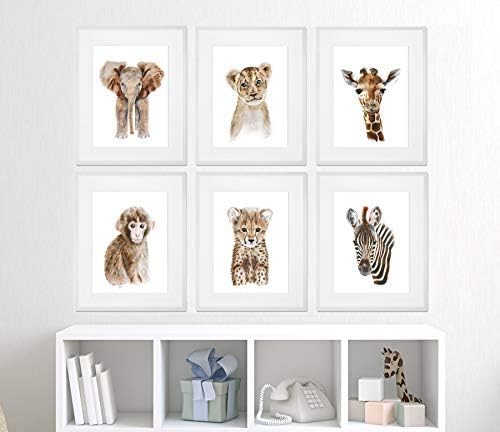NNNNOOO Baby Animal Framed Art Set Framed Nursery Prints Safari Nursery Art Framed Baby Animal Prints Framed Animal Art Gold Silver White