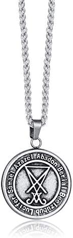 VNOX Stainless Steel Inverted Pentagram Sigil of Lucifer Pagan Occult Seal of Satan Satanic Symbol Pendant Necklace Religious Jewellery,Free Chain