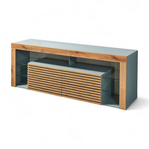 Goal 2 TV-Lowboard mit LED-Beleuchtung in Salbei, Evoke Eiche Optik - TV Schrank mit viel Stauraum für Ihr Wohnzimmer - 179 x 67 x 44 cm (B/H/T) Goal 2 TV-Lowboard mit LED-Beleuchtung in Salbei, Evoke Eiche Optik - TV Schrank mit viel Stauraum für Ihr Wohnzimmer - 179 x 67 x 44 cm (B/H/T)