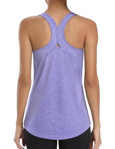 Image of Gyabnw Tank Tops Women Gym Top Sport Sleeveless Running Vest Backless Design Yoga Shirts UPF 50+ Breathable Quick Dry Lightweight Activewear Purple
