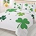 St Patricks Day Queen Duvet Cover Set,Washed Soft Microfiber Bed Comforter Quilt Cover with Ties/Zipper,Irish Saint Spring Green Shamrock White Patterned Textured Bedding Duvet-Covers