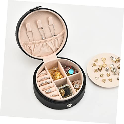 Boîte à bijoux portable cuir ronde multi-compartiments