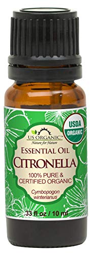 US Organic Citronella Essential Oil, Certified Organic, Pure & Natural, Improved caps and droppers. Used for Skin Care, DIY Projects Like Candle Making and Much More (10 ml, .33 fl oz)