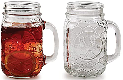 Circleware Rooster Set Of Mason Jar Glass Mugs, Set Of 4 Beverage, Water, Juice, Beer Glassware Drinking Glasses, 17.5 Oz.(Rooster Set) #TOP14