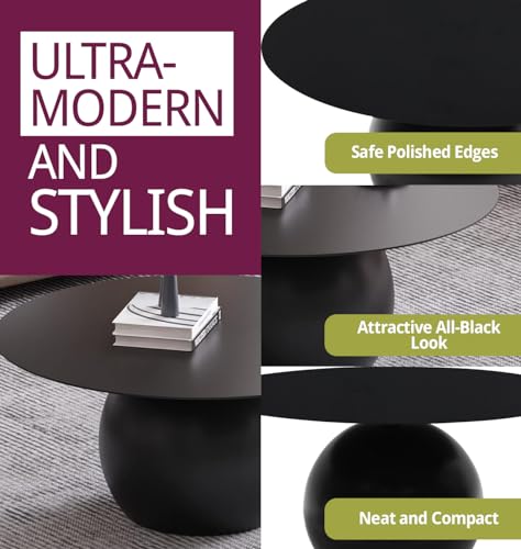 Hallowood Furniture Bourton Black Round Coffee Table, Full Metal Sofa Side or Centre Table in Stylish Barrel Design for Lounge, Bedside or Compact Areas, Living Room Furniture - Image 5