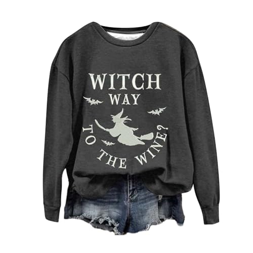 Moletons femininos de bruxa de Halloween Overszied, casual, manga comprida, gola redonda, pulôveres,