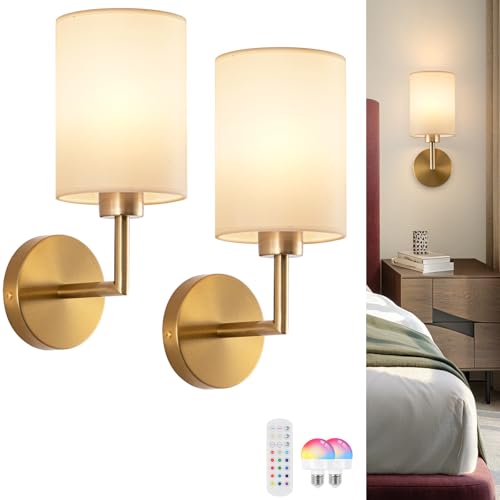 EIDEARAY Lampada da parete a batteria, senza fili, 2 pezzi, lampada da parete a batteria, per interni con paralume in tessuto, lampada da parete ricaricabile da 5000 mAh, lampadina ricaricabile