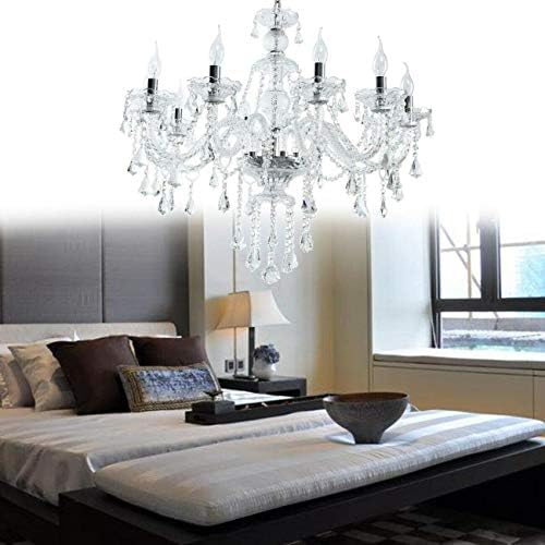 Ridgeyard Clear 10 Lights Modern Luxurious K9 Crystal Chandelier Candle Pendant Lamp Ceiling Living Room Lighting for Dining Living Room Bedroom Hallway Entry 25.6 x 35.4 Inch Gift Idea (Clear)