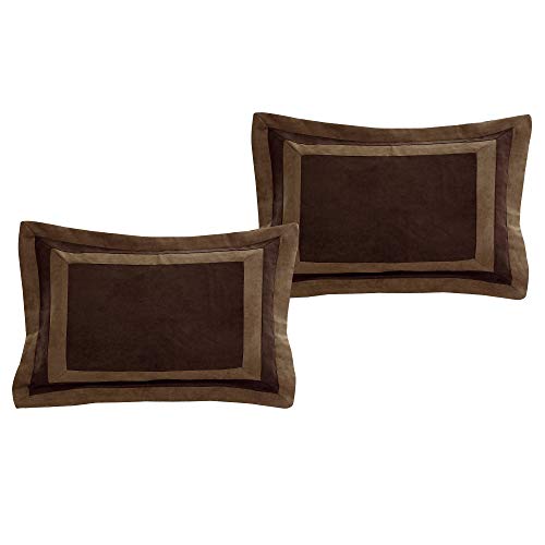 Grandlinen 7 Piece Brown, Beige Color Block Bedding (104"X 92") Patchwork Comforter Set Micro Suede Bed In A Bag King Size Bedding #TOP5