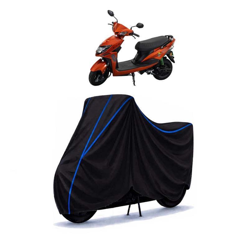 Image of Scooty Cover Water Resistant for Lectrix Ev | Universal Scooter & Bike Cover | Heavy Duty UV Dust, Rain & Scratch Protection | Elastic Fit All Weather Indoor Outdoor | Black with Blue Piping