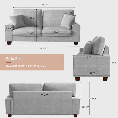 DOPEDIO 71.25" Modern Loveseat Sofa, Light Gray, Couch for Living Room - 1