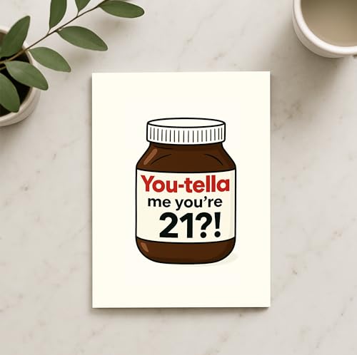 Divertida tarjeta de cumpleaños número 21, diseño de parodia de Nutella, tarjeta de felicitación humorística