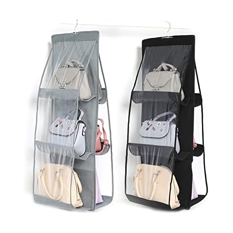 Pack of 2 Handbag Storage, Handbag Organiser Hanging with 6 Pockets, Transparent Window, Double-Sided Thickened Non-Woven Fabric Storage Bag, for Family Cupboard, Bedroom, Dorm Hanging Cover
