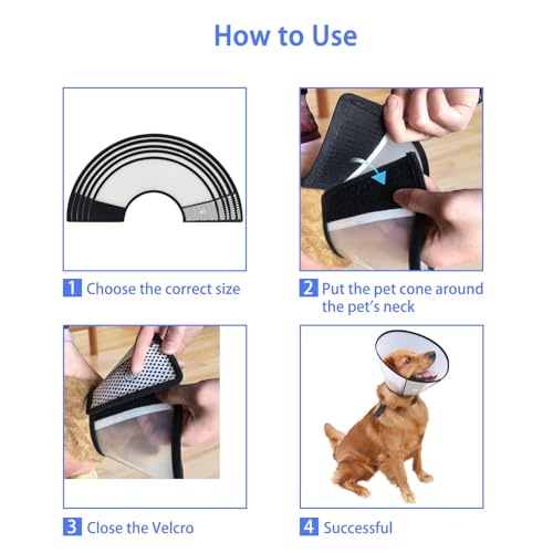 Image of Dog Cone After Surgery, Adjustable Pet Recovery Collar for Dogs and Cats, Plastic Elizabethan Neck E-Collar Stop Licking Wounds (XXXL)