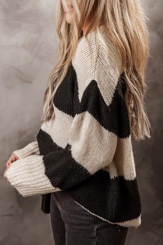 Stylish Round Neck Sweater: Casual Colorblock Design - Jet Stream3