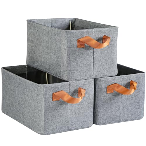 YUWHFEI Boite de Rangement Tissu, Lot de 3, Paniers et Boîtes de Rangement avec Support Métallique, 31 x 20 x 16 cm, Cube de Rangement Pliable avec Poignées...