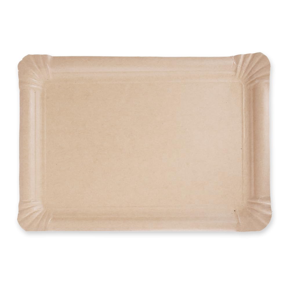 FRANZ MENSCH 250 Stück Pappteller, rechteckig | Kraftpapier, FSC®-Mix, L: 21cm, B: 30cm, naturbraun, Karton, Einweggeschirr, Einwegteller, Papierteller, Einmalgeschirr