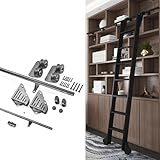Tensible Rolling Ladder Hardware Sliding Library Ladder Track Kit, Rustikales schwarzes Rundrohr Mobiles Leiterschienen-/Schienensystem mit Bremsrädern an der Unterseite (16.4ft/500cm Track kit)