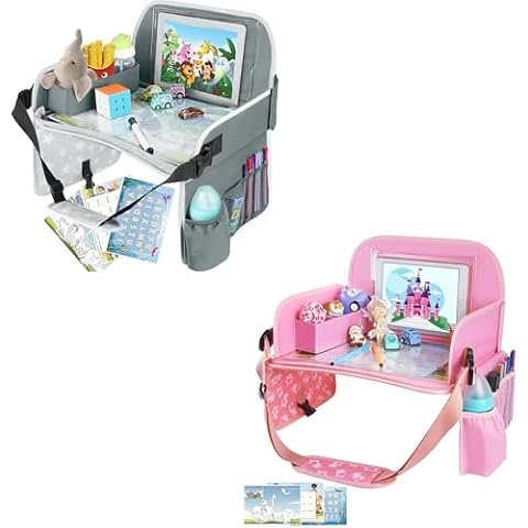 MENZOKE Bundle–2 items Lap Tray for Girl Activities with Dry Erase Board and Cooler Cup Holder, Pink & Grey Cover