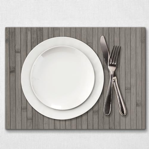 Comart - Tovaglietta Americana Bamboo Edge - Set 4 Tovagliette 30x45 cm - Lavabili - Resistenti al Calore - per Colazione, Pranzo - Eleganti Sottopiatti - Eco friendly in Bambù - Colore Grigio