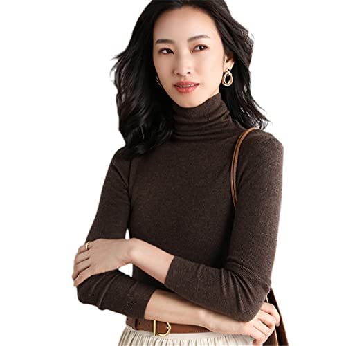 Wvapzxx Pull à col roulé à manches longues pour femme - Automne et hiver - Coupe ajustée - Tricot fin, marron foncé, M