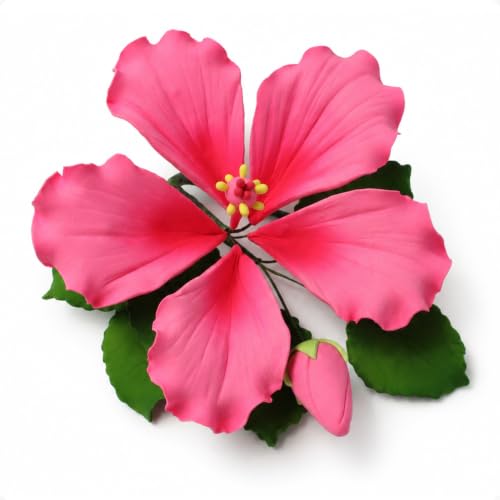 Global Sugar Art 1-Count Large Pink Tropical Hibiscus with Leaves