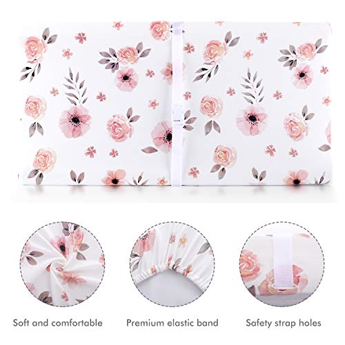 Tyke Bliss Pink Changing Pad Cover For Girls – Stretchy Floral Changing Pad Covers Made With 100% Combed Cotton Jersey Knit, Super Soft, Diaper Changing Pad Cover For Baby Change Table Pads #TOP5