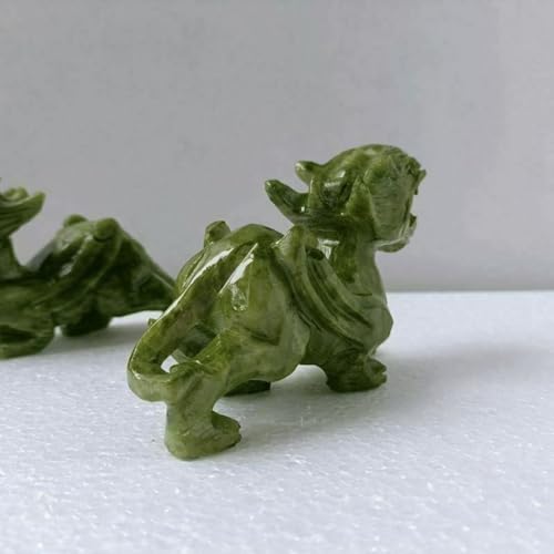 Par de estatuas de dragón Pixiu de jade verde natural, 5.12" miniatura 4
