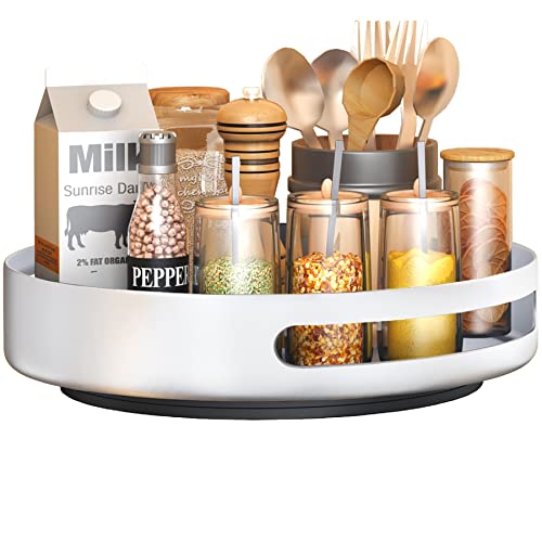 Plateau Tournant, SAYZH Lazy Susan Métal En Acier Tournant Etagere A Epices, Plateau Tournant Epices Placard Cuisine pour Cuisine Epices Rangement, Rangement Placard , 25,4 cm, Blanc