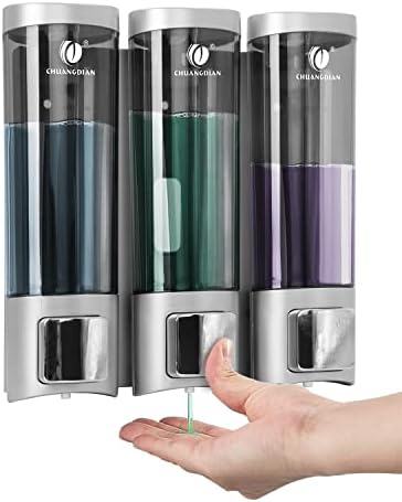 Shower Shampoo Dispenser Soap Dispenser 3x200ml Chamber No Drill Wall-Mounted Shower Pump Soap Dispenser Shampoo Box Lotion Shower Gel Container Dispenser for Toilet Bathroom Hotel Silver