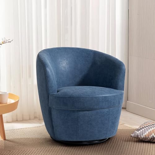 Sillón giratorio redondo de poliuretano azul marino miniatura 7