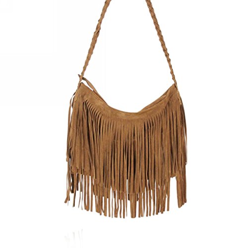BXT fakeface épaule de mode Sac à Franges Sac de sac à main Fashion Girl Sac Vintage en cuir avec Franges velours style à la mode Top élégant pour les pour femmes et les filles, café