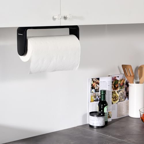 simpletome Paper Towel Holder ONE Hand Tear Adaptive Tension Arm Adjustable Length 9.4-11inch/24-28cm (Black)