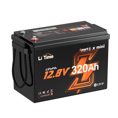 Litime 12V 320Ah Mini LiFePO4 Battery Bluetooth Lithium RV Battery with 200A BMS & IP65 Waterproof Max. 15000 Deep Cycles for Travel Trailers Solar Off-Grid Home Backup