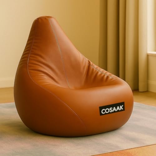 Image of XXL Teardrop Leatherette Bean Bag Chair Cover Without Beans, Livingroom, Bedroom, Garden, use for Indoor Gaming and Reading Chair, (Tan, XXL, Solid)