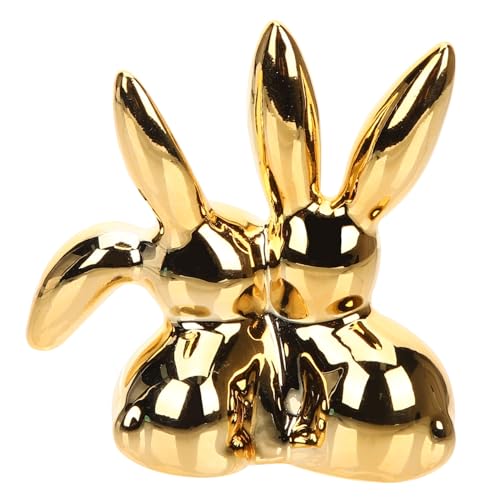 DECOMELODY Soporte para Anillos Cerámico con Diseño de Conejo Dorado Expositor Joyas Estable y Decorativo Organizador Compacto para Anillos Hogar y Tiendas