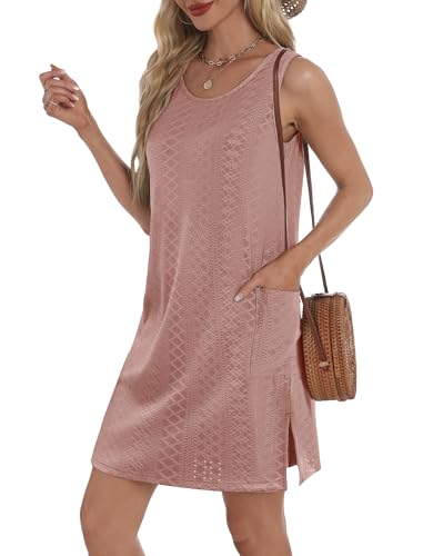 Image of BKRIVE Coverup Summer Dresses for Women 2026 Eyelet Casual Loose Sleeveless Sundresses Tank Dresses with Pockets