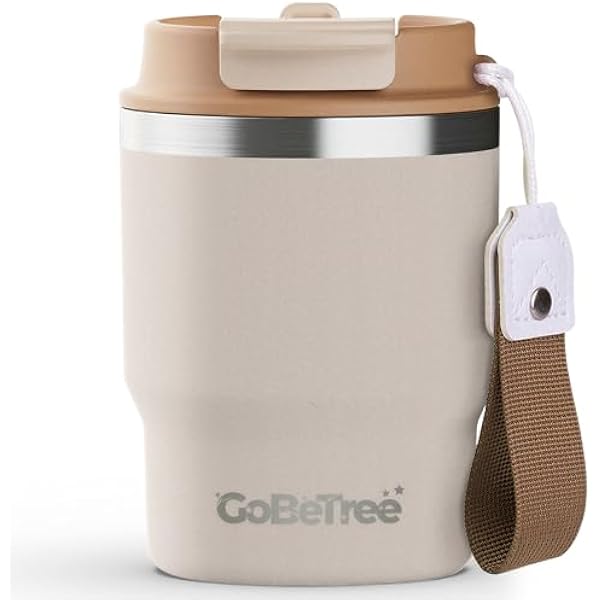 GoBeTree Kubek Termiczny do Kawy 360 ml (12 oz) Stal Nierdzewna ANTIQUE. izolowany tumbler z pokrywką 3 w 1 szczelną, słomką wewnętrzną i odpinanym paskiem do biura, samochodu, podróży i siłowni