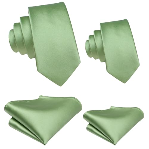 Image of Hi-Tie Father and Son Tie Set Striped Plaid Ties for Men and Boys Silk Necktie Pocket Square Set for Wedding Gifts