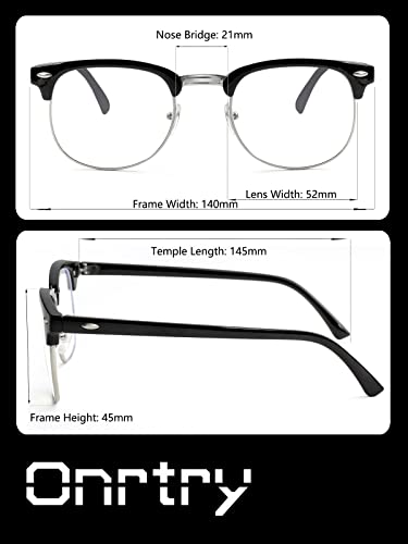 Blue Light Blocking Glasses for Women Men Classic Semi Rimless Fake Nerd Anti Blue Ray Computer Eyeglasses (Bright Black/Silver)
