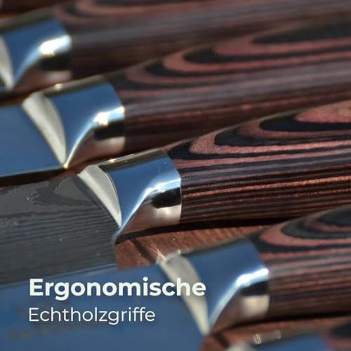 Foto von Küchenkompane – asiatisches Edelstahl Messerset Premium – 8-teiliges Küchenmesser Set mit ergonomischem Pakkaholzgriff inkl. Geschenkbox – Rostfreie & scharfe Messer – Designed in Germany