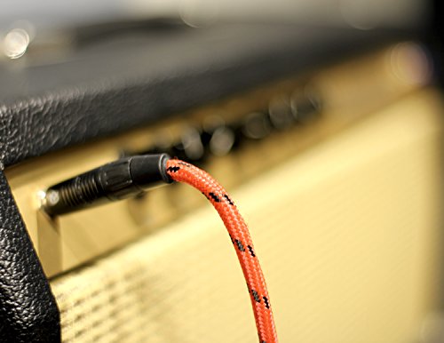 Kliq Guitar Instrument Cable, 20 Ft - Custom Series With Premium Rean-Neutrik 1/4" Straight To Right Angle Gold Plugs, Red/Black Tweed #TOP3