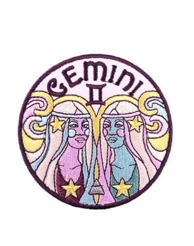 Ruoming 1 PCS（3.15 inch） Circular Gemini Patches Iron On or Sew On Constellation Gemini Patch