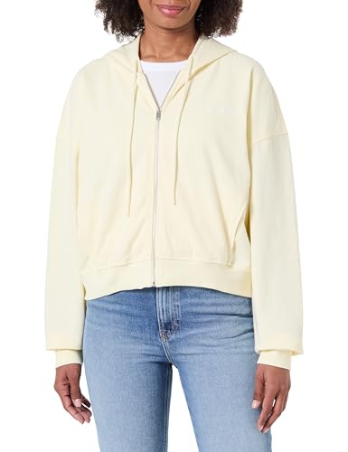 Image of Calvin Klein Women's Full Zip Sweat Hoodie LV00QS7599 Sleep Top, White (Pear Sorbet), L